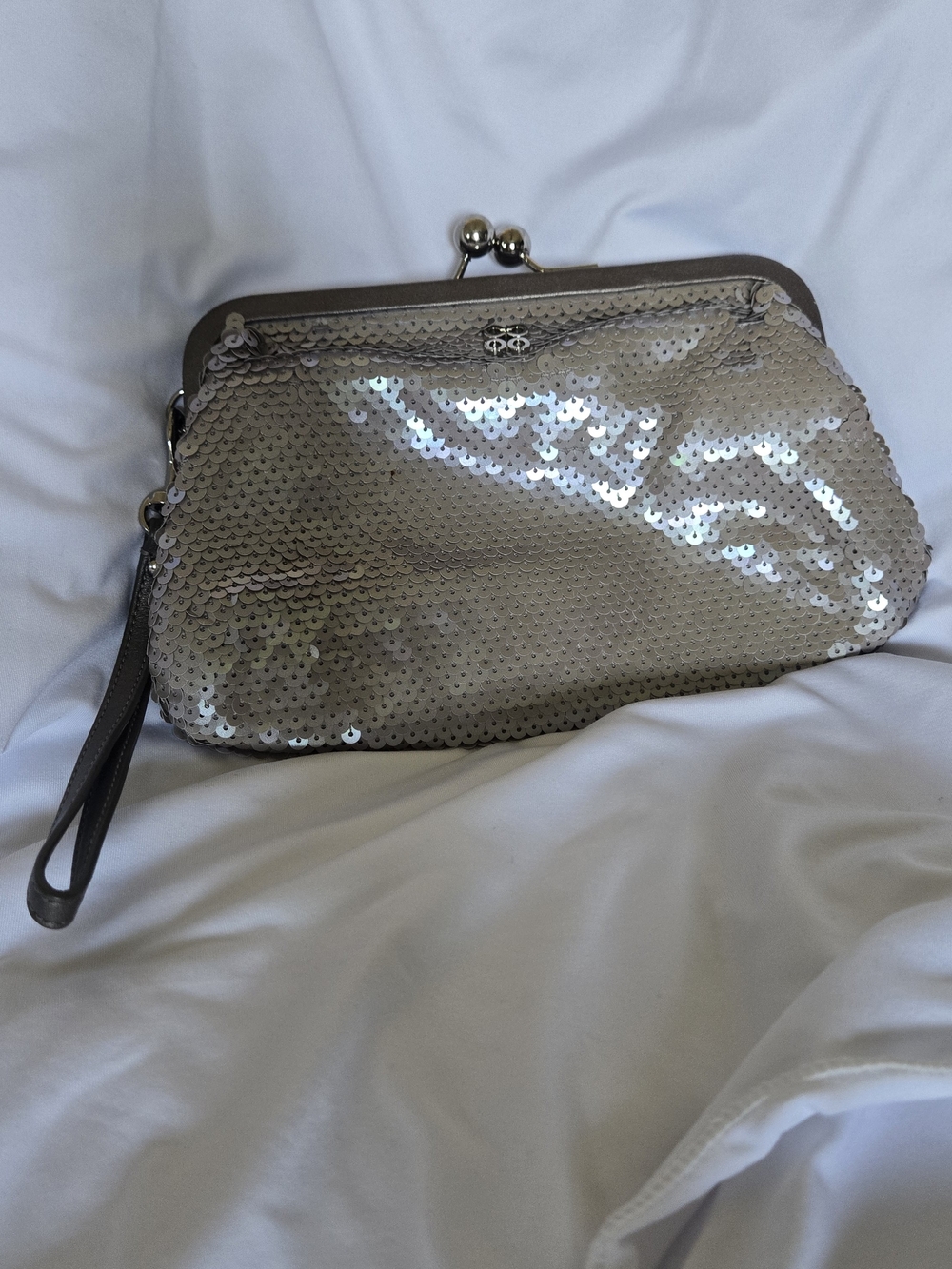 Coach Sequin Wristlet Clutch in Champagne Gold